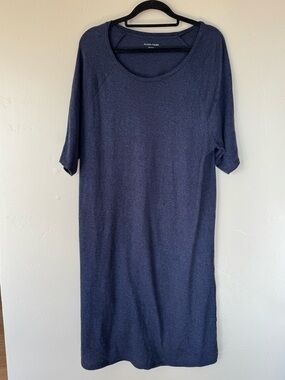 Eileen Fisher Medium Scoop Neck Elbow Sleeve Knit T-Shirt Dress Heathered Navy